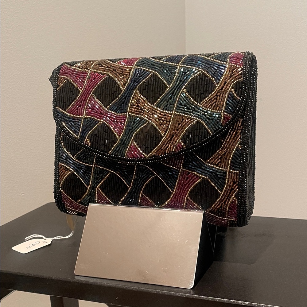 Elegant Beaded Clutch - Black and Multicolour